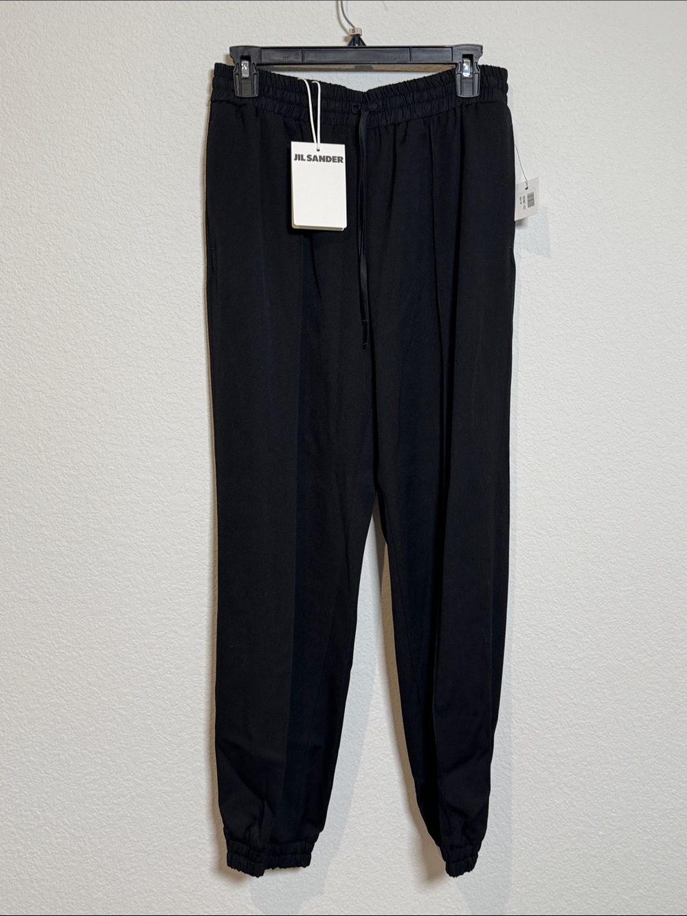 Jil Sander Light Wool Gabardine Black Drawstring Jogger Pants